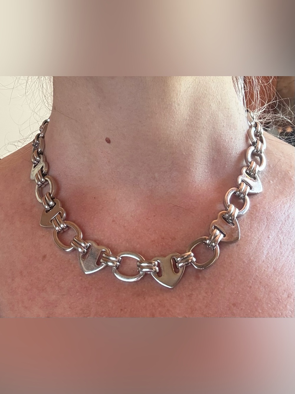 Juicy Couture Y2K Chunky Silver Links and Hearts Necklace